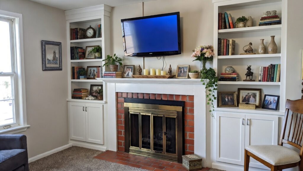 Add Built In Shelves Around the Fireplace