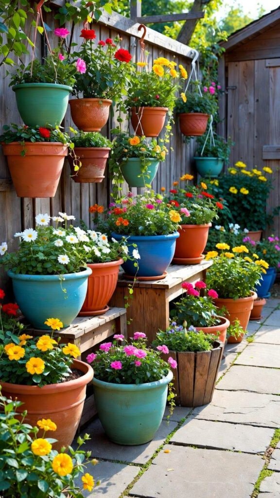 Decorative Planters and Pots in a Garden